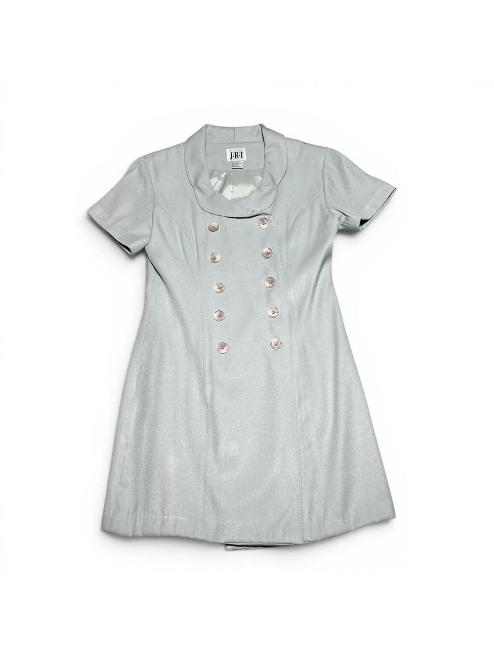Vintage 90s Silver Blue Mod Double Breasted Coat Dress 4P